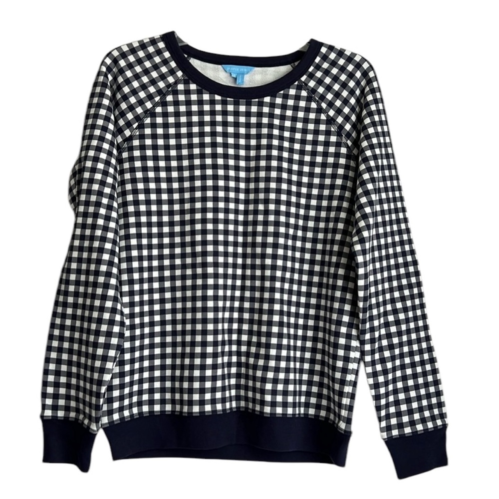 Draper James White/ Dark‎ Navy Blue Gingham Long Sleeve Sweatshirt Sz: Sm… - Picture 2 of 8